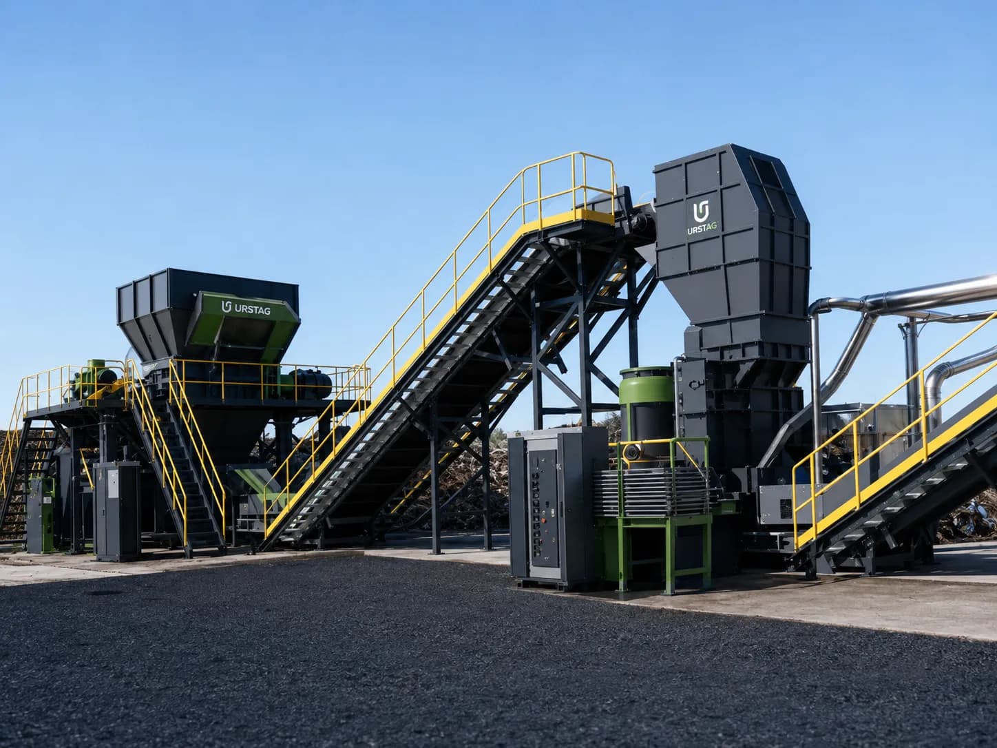 Instalație reciclare deșeuri metalice cu shredder și separatoare magnetic și eddy current